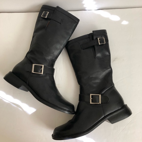 Matisse Riding Adjustable Silver Buckles Zip Side Leather Black Boots Size 8.5 - Picture 3 of 14